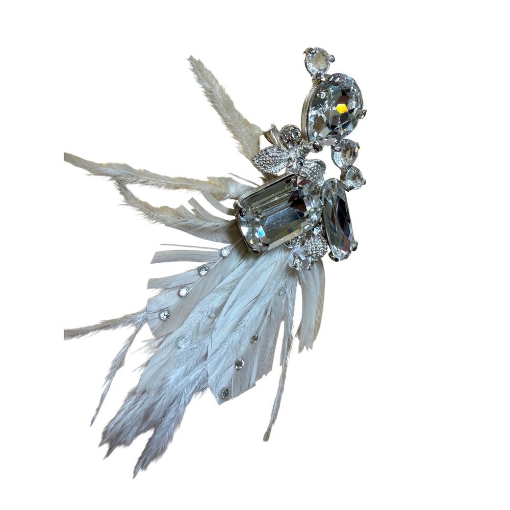 Glam Mob Wife Luxe Vintage Inspired Statement Feather Brooch Crystal Unbranded